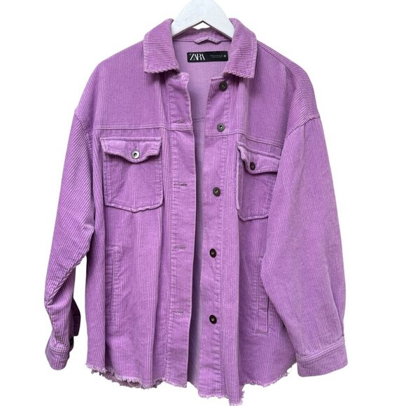 ZARA Corduroy Shirt Jacket Medium Purple Lavender Cotton Womens Long Sleeve Top - Picture 9 of 12